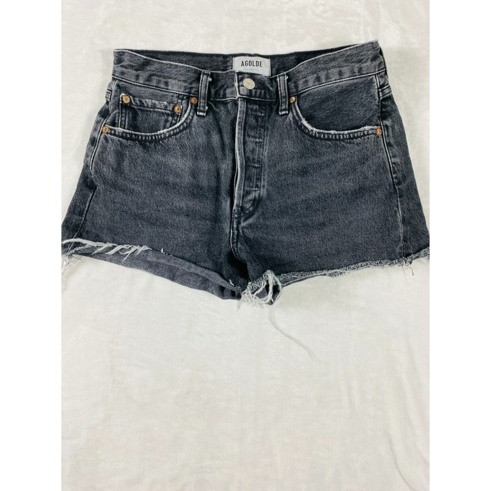 Agolde‎ Parker Denim Jean Short Women Sz 25 Dark Wash Button Closure Raw Hem